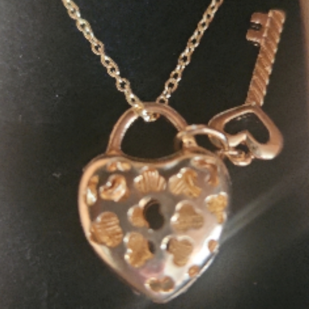 Heart Lock and Key Necklace NWOT Extender Chain included - Picture 2 of 3